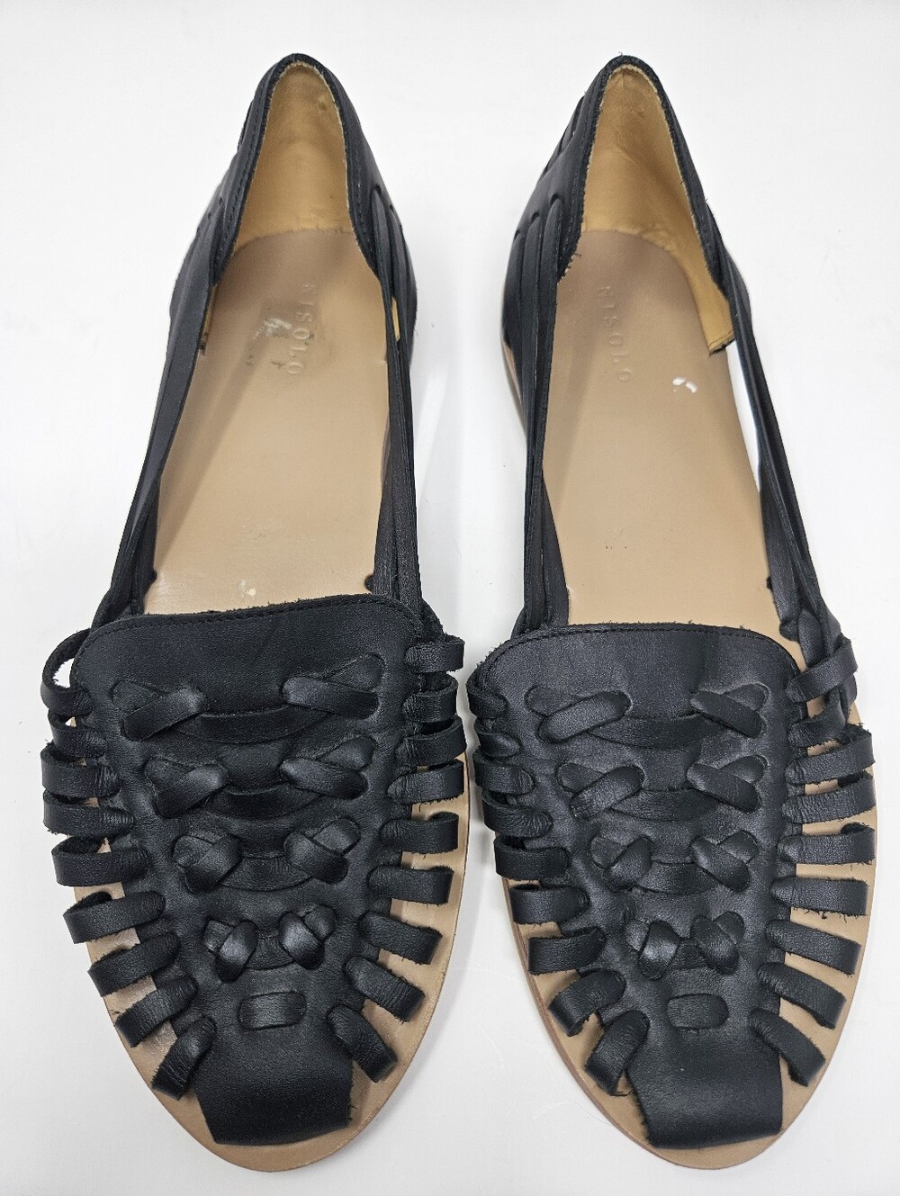 Nisolo Women’s Black Woven Leather Huaraches Slip-On Flats Size 11